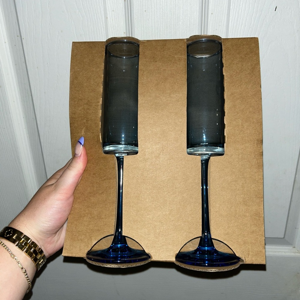 Set of 2 Navy Champagne Flutes